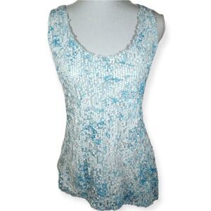 VENUS BLUE & WHITE SEQUIN TANK TOP SZ.M EUC